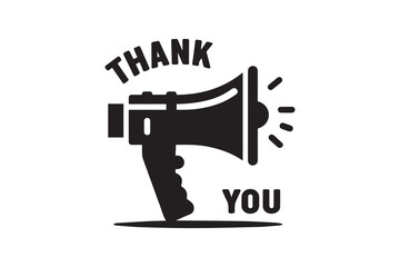 Loudspeaker icon. Megaphone with 'Thank you' speech bubble.