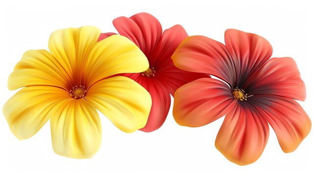 Bunga raya clipart, national flower of Malaysia, 3D illustration, red and yellow, isolated on white background,