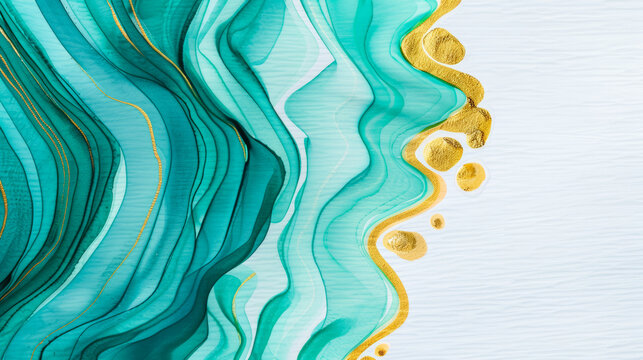 Ink watercolor illustration depicting shimmering gold and vibrant teal hues symbolizing the joy of Labor Day banner design watercolour background 