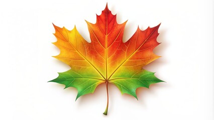 Vibrant isolated maple leaf with gradient colors of red, yellow, and green on a clean white background in vector style.
