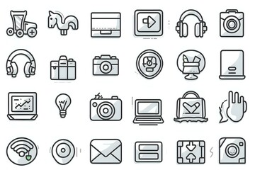 Fototapeta premium Monochrome Grid of Minimalist Line Art Icons for Order and Clarity