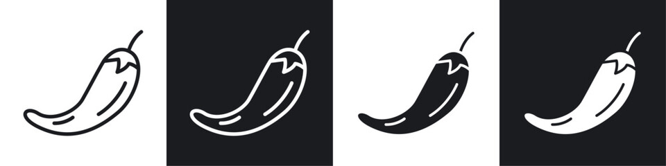 Pepper vector icon set in black and white filled and solid style