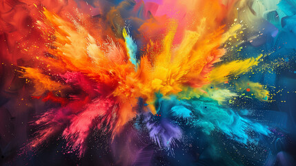 Fototapeta premium colored powder explosions everywhere in air, only colors, no people, canvas painting 