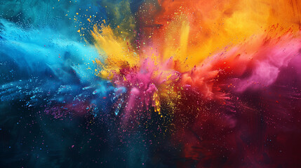 Fototapeta premium colored powder explosions everywhere in air, only colors, no people, canvas painting 