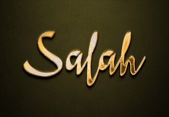 Old gold text effect of Arabic name Salah with 3D glossy style Mockup.