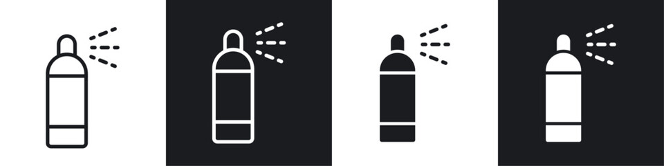 Spray can vector icon set in black and white filled and solid style