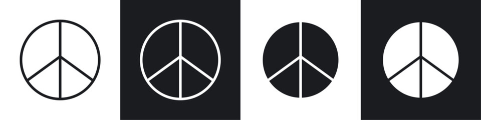 Peace vector icon set in black and white filled and solid style