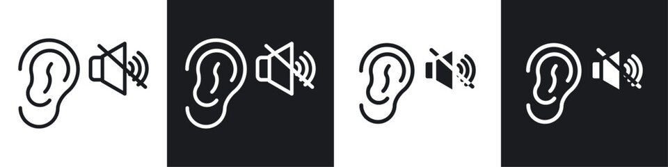 Ear deaf vector icon set in black and white filled and solid style