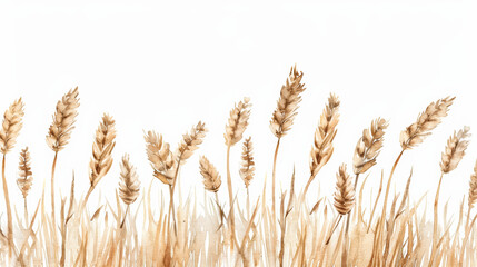 Fototapeta premium Ink watercolor illustration highlighting golden wheat and rustic orange tones symbolizing Thanksgivings harvest banner design watercolour background 