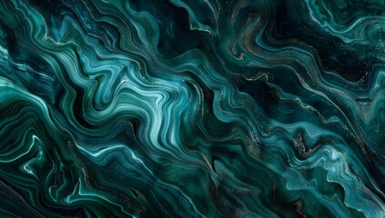 Obraz premium Abstract background of a dark green and gold marble pattern with fluid lines