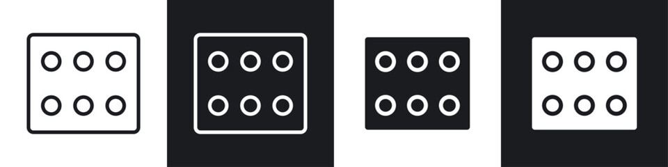 Dice six vector icon set in black and white filled and solid style