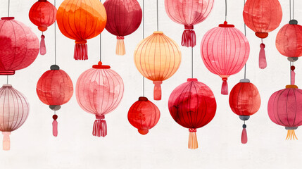 Ink watercolor illustration highlighting warm hues of amber and ruby capturing Mid Autumn Festival lanterns banner design watercolour background 