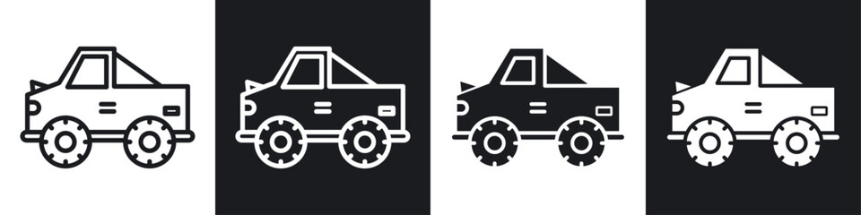 Monster truck vector icon set in black and white filled and solid style