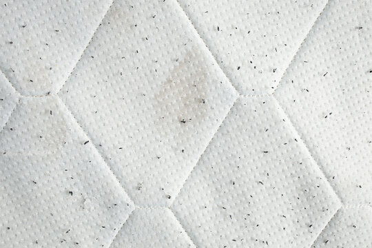 Used mattress close up background with stains and black lint