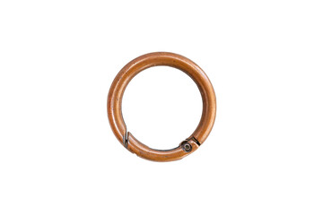 Metal carabiner ring , round shape snap lock, isolated on white