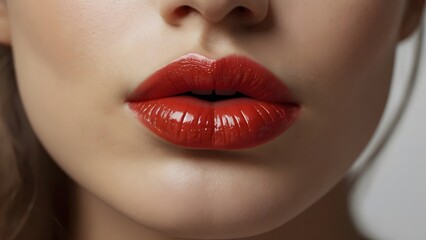 Obraz premium Rosebud: Close-Up of Red Lips from Nose to Chin