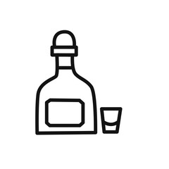 Tequila bottle and glass icon linear vector graphics sign