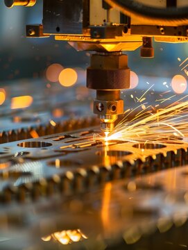 In action, the precision industrial fiber laser cutting machine on thick metal plates.