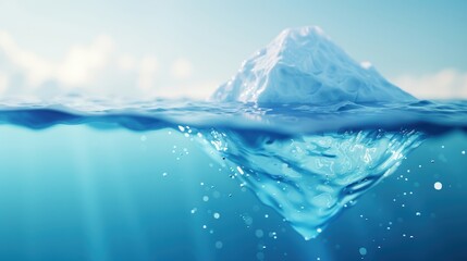 Obraz premium A stunning image of an iceberg partially submerged in clear blue water, illustrating the massive hidden portion beneath the surface.