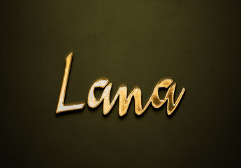 Old gold text effect of Arabic name Lana with 3D glossy style Mockup.