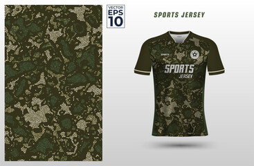 T-shirt sport design template with camouflage pattern for soccer jersey. Sport uniform in front view. Shirt mock up for sport club. Vector Illustration