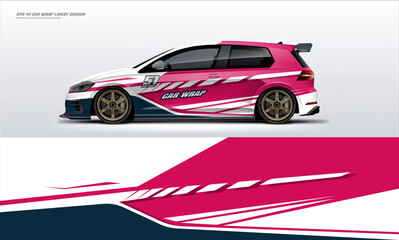 Naklejka premium racing sports car Hatchback wrap design pink sporty racing. Abstract racing graphics backround. Editable vector template