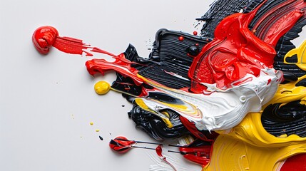 5. An abstract German flag created with fluid, sweeping paintbrush strokes. The black, red, and yellow colors are vibrantly set against a white background, creating a dynamic and textured artwork
