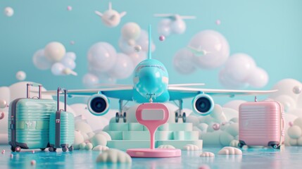 Airplane & Suitcases on a Dreamy Background