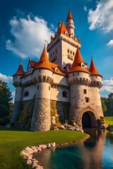 Fototapeta premium Colorful cartoon town with a castle 