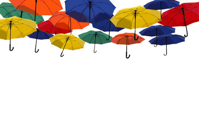 Colorful Rainbow Umbrellas featuring a multitude of colorful umbrellas on white backround © Mike Hayward