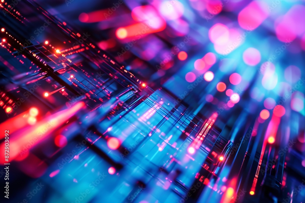 Poster future technology line background and light effect, a high-tech tunnel illuminated by glowing lights