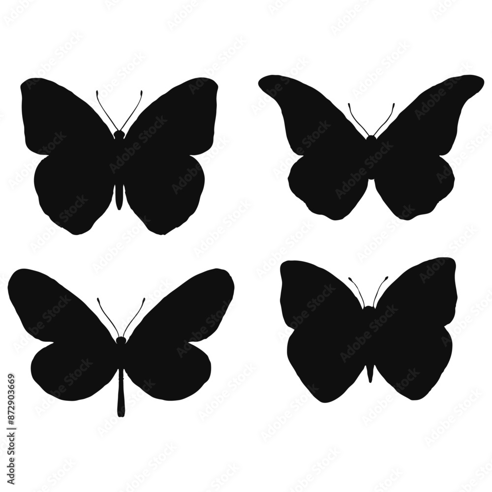 Poster black silhouettes of butterflies. a simple set of the most common butterflies.