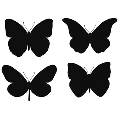Black silhouettes of butterflies. A simple set of the most common butterflies.