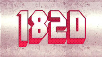 Cute 3d bold outline pink number design of 1820 on white background.