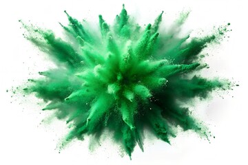 green powder color explosion isolated on white
