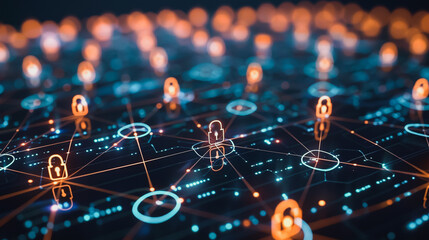 Obraz premium abstract cyber security network, using interconnected nodes to represent partnerships, collaborations, and increased connections