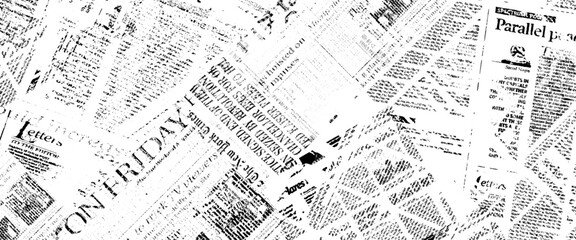Vector black and white vintage grunge newspaper collage background with newspaper seamless pattern with black and white.