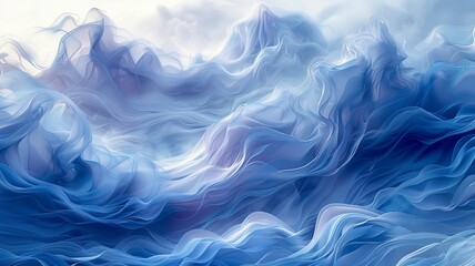 Obraz premium Very detailed abstract Japanese style design, perfect for an elegant wallpaper. Waves blue and white. Generative AI