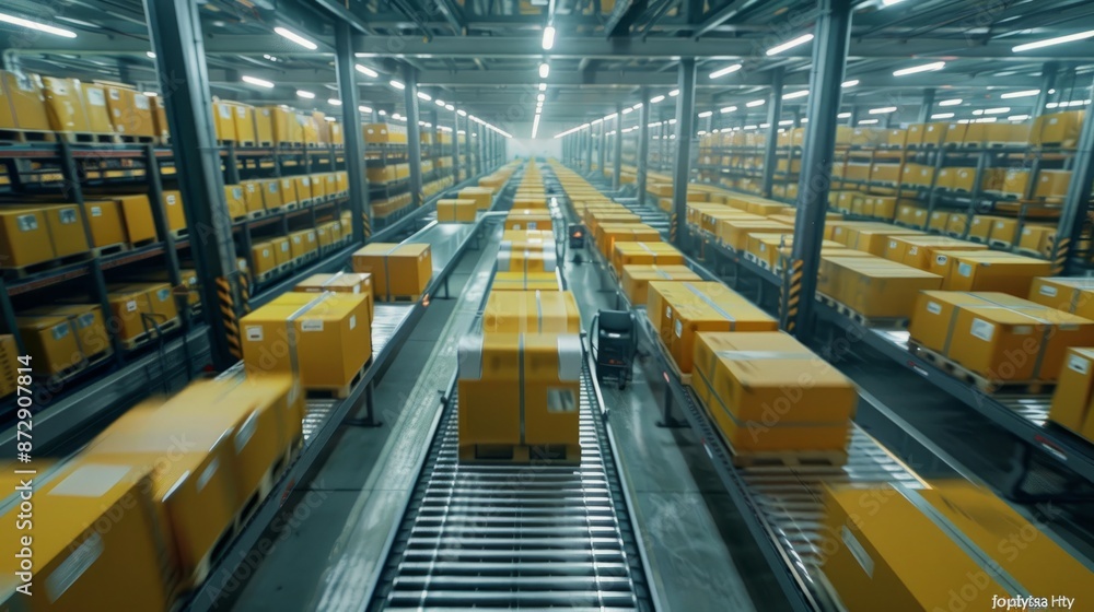 Poster automated logistics center with advanced robotized order picking system for efficient warehouse mana