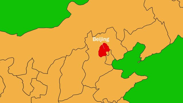 Beijing map animated video. Beijing location is highlighted on the China map colour with Green srcreen background in video format.