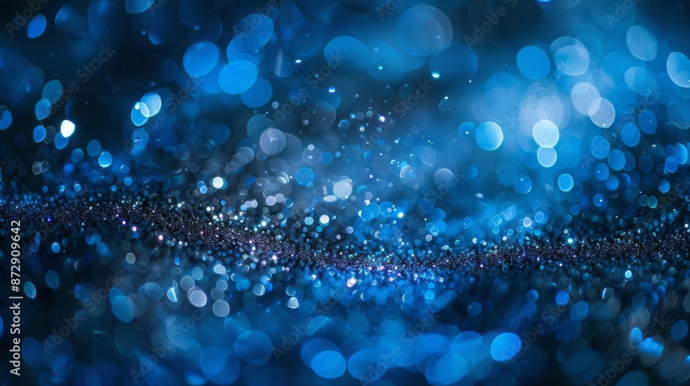 Poster abstract technology background with blue blurry dots and light effects, digital network concept with