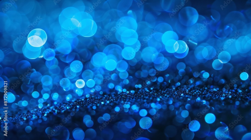 Poster abstract technology background with blue blurry dots and light effects, digital network concept with