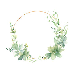 Naklejka premium Watercolor floral wreath. Round frame with flowers and leaves. Hand painted illustration.