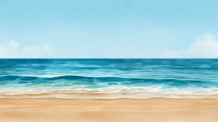 Obraz premium Watercolor illustration of a vibrant Bali beach with golden sands and azure waves under a summer sky ink watercolour 