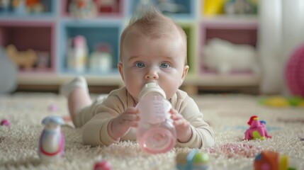 The baby with bottle