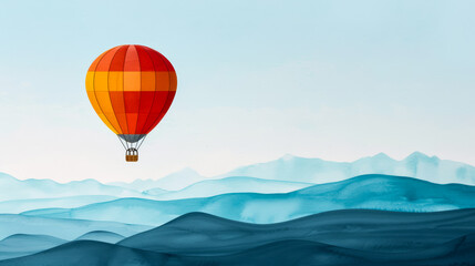 Obraz premium Watercolor illustration of an exhilarated hot air balloonist soaring above the surreal landscapes of Badlands National Park bright simple watercolour background 