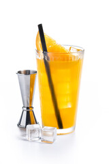 Orange vodka cocktail isolated on white background. screwdriver cocktail.