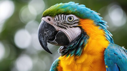 Obraz premium Parrot with colorful feathers in profile view against white background.