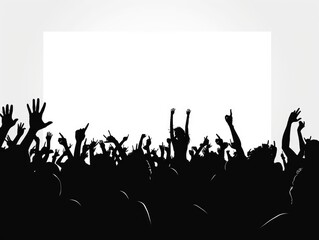 Silhouette crowd with hands up in air at concert event.