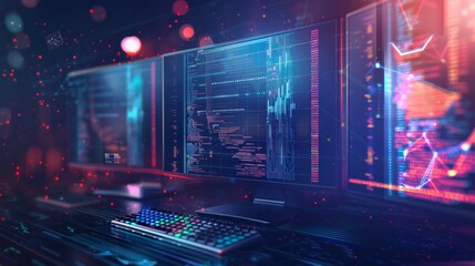 Financial data breach on computer screen, cyber fraud representation